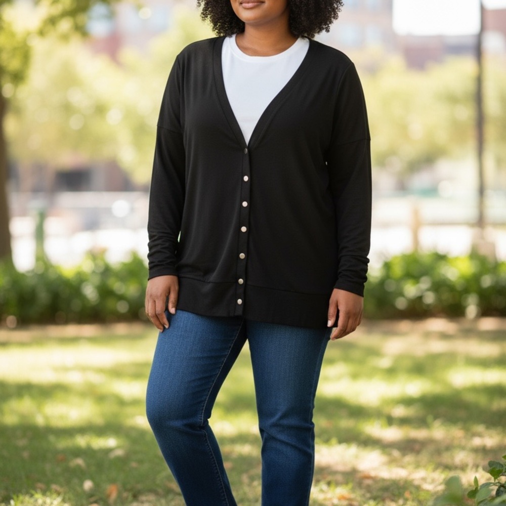 Elegant Black Button-Up Cardigan
